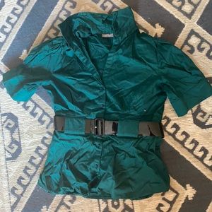 Black belted green short sleeve button-up